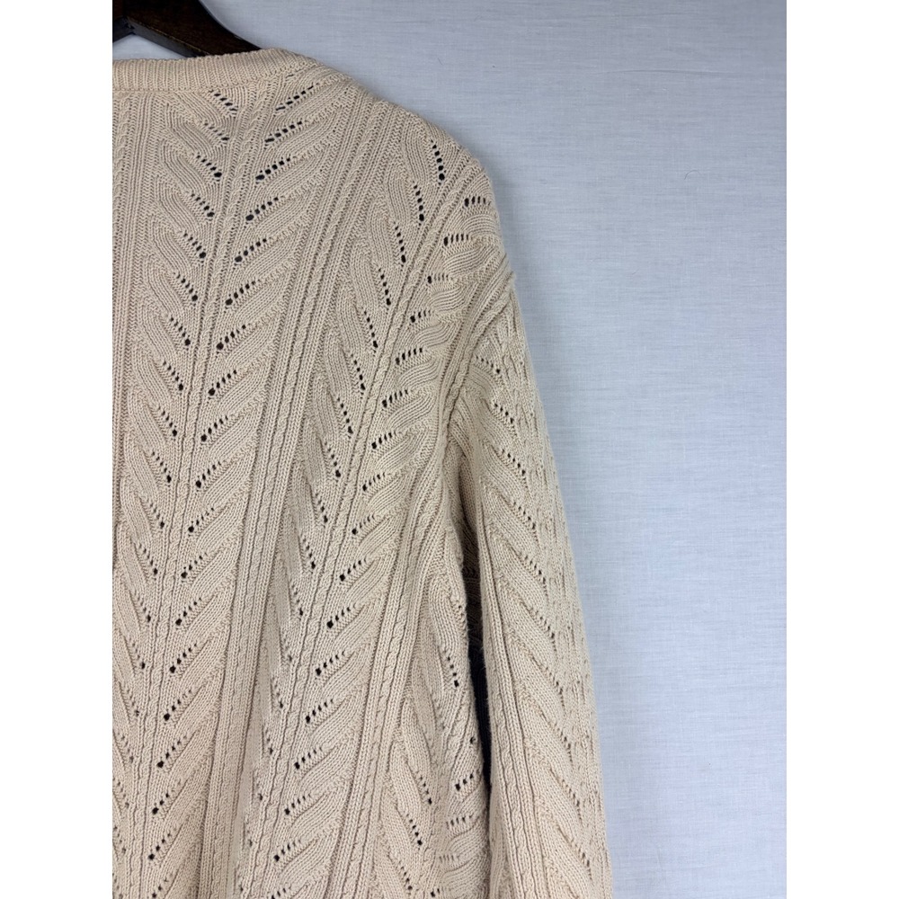 Talbots Womens XL Cream Beige Pointelle Cable Knit Button Front Cardigan Sweater - Picture 9 of 13
